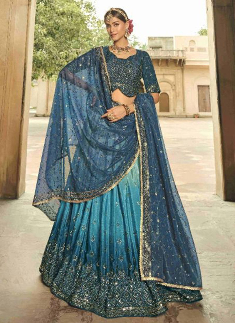 Blue To Teal Blue Colour Guldasta Vol 14 Shubhkala New Latest Designer Ethnic Wear Silk Lehenga Choli Collection 2166